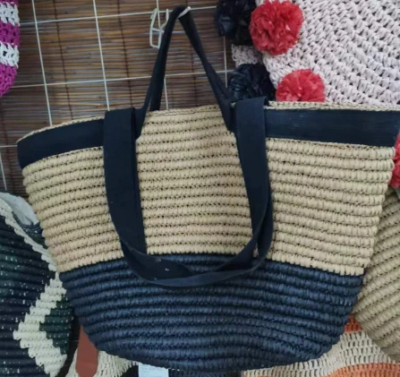 קלטת כותנה שחורה שקית חוף נשים גדולות