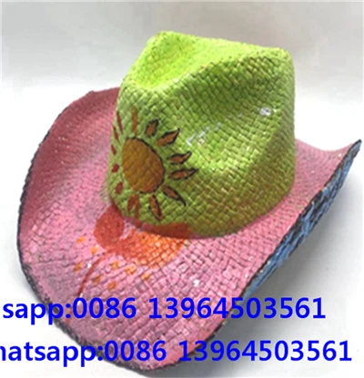 כובע שמש קש נייר ארוג ביד עם ציור